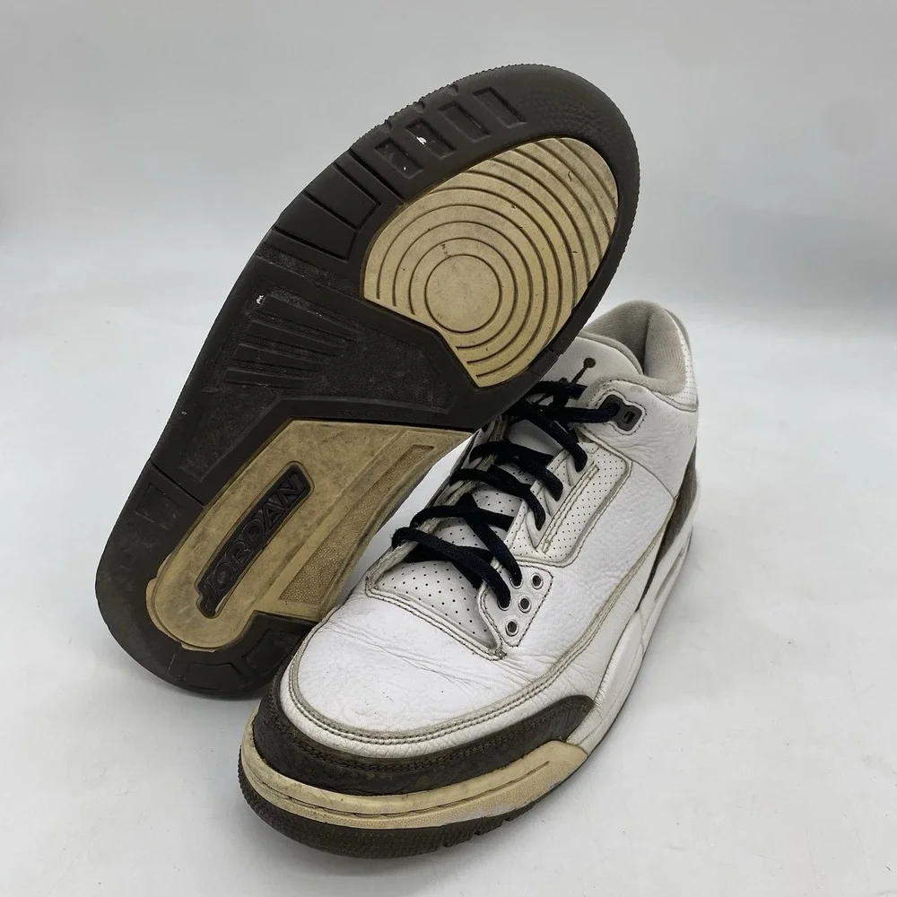 Air Jordan 3 Retro Mocha Shoes Mens 8.5 White Lace Up Y2K Sneaker Casual Nike